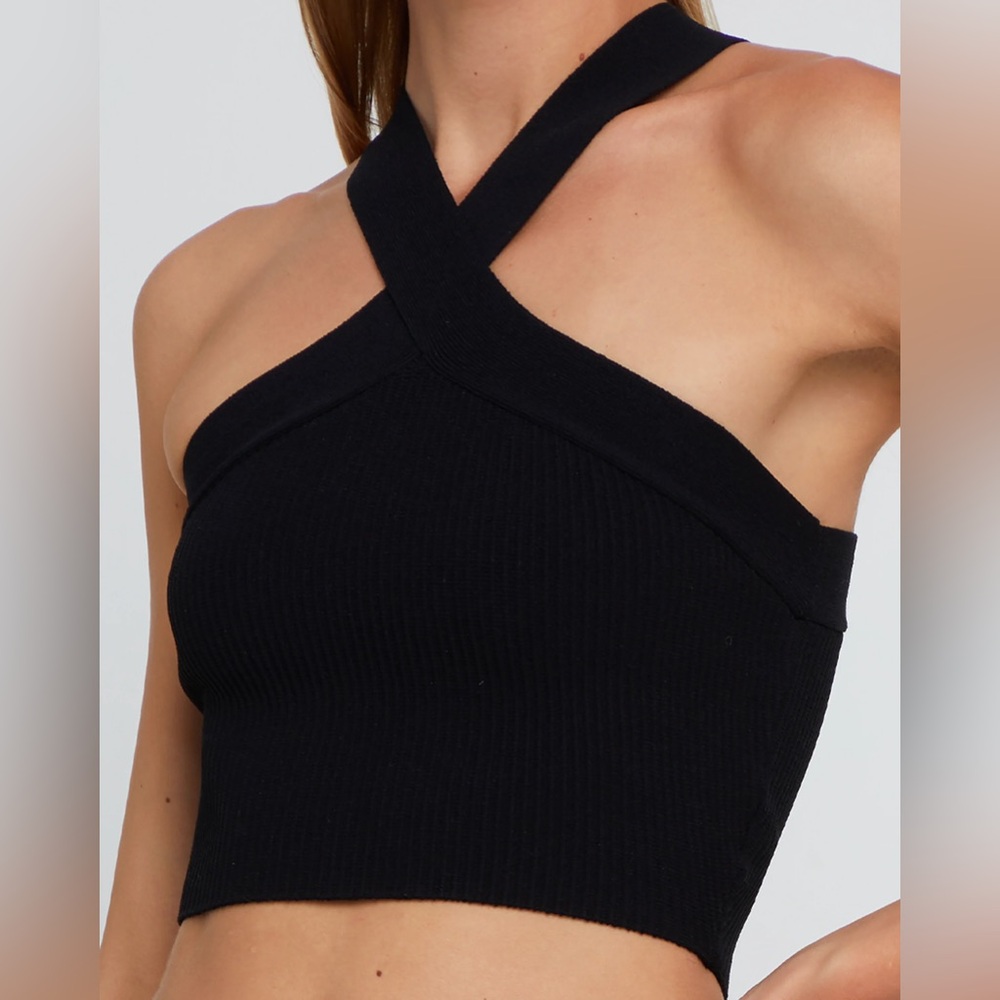 Black Ribbed Cross Halter Top, excellent condition, only worn once or twice
